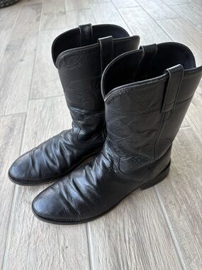 Old West Black Leather Pull On Roper Boots Shoes Mens Size 10.5 EE